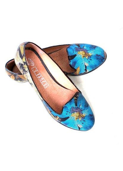 Жіночі шкіряні балетки синя квітка. розмір 36 (23см) Fashion | сині натуральна шкіра (359403329)