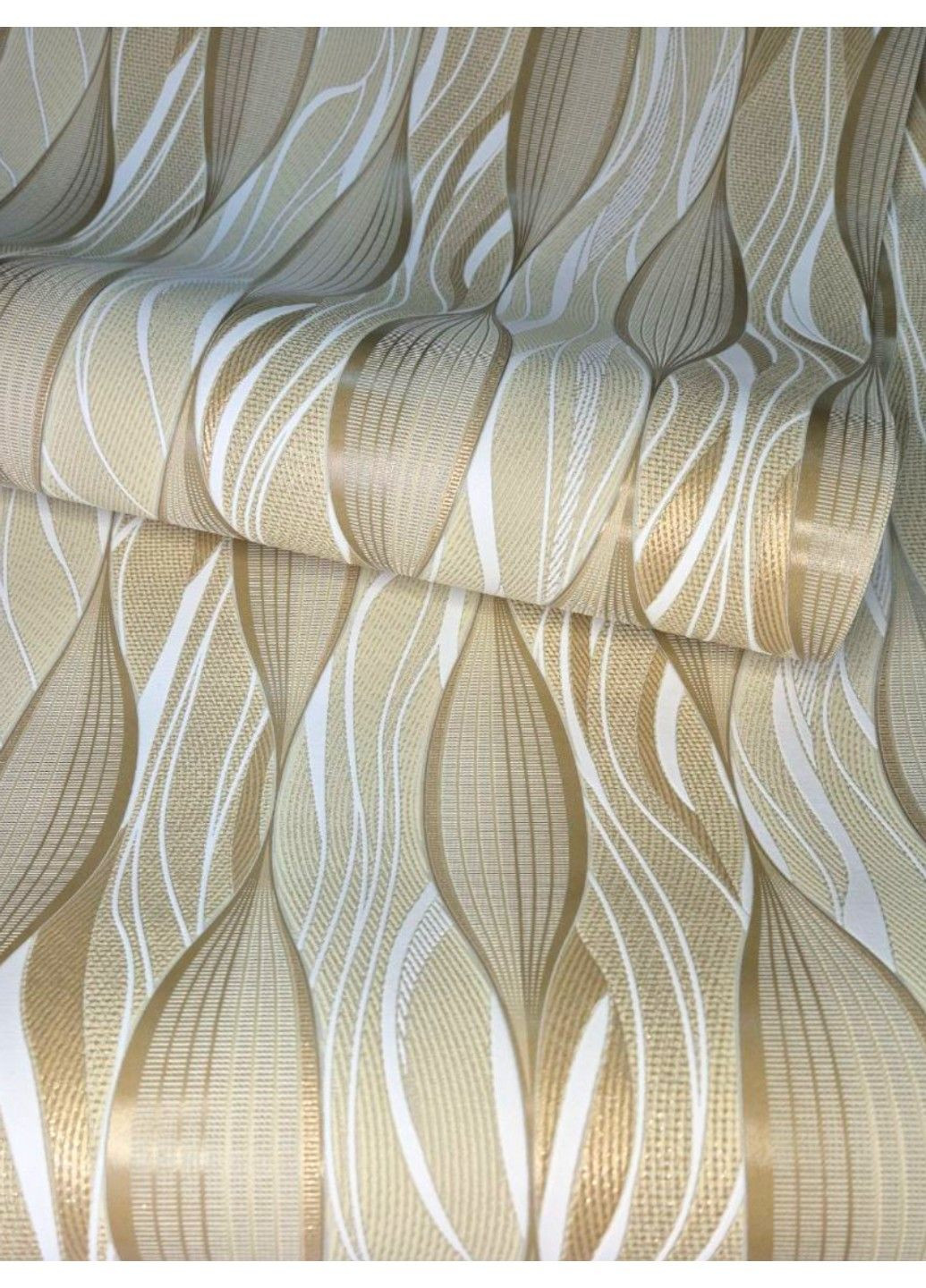 Обои виниловые 10 × 0.53 м 5747-04, горчичные с волнистым геометрическим узором для прихожей, гостиной, кухни Слов'янські шпалери (340275352)