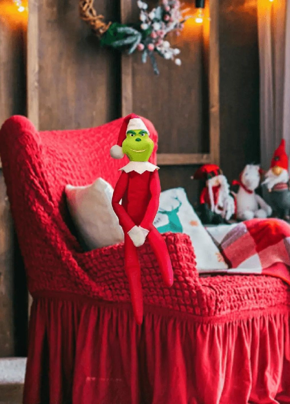 Новорічна іграшка фігурка прикраса для ялинки на полицю з персонажем Грінчем текстиль пластик 30 см (478956-Prob) Червоний Unbranded (315012004)