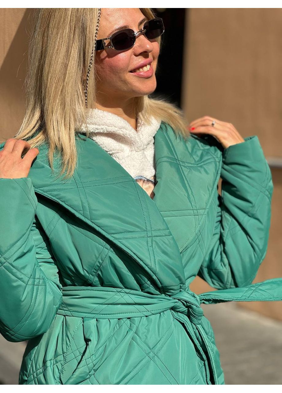 Зелене демісезонне Довге тепле жіноче пальто з капюшоном Україна