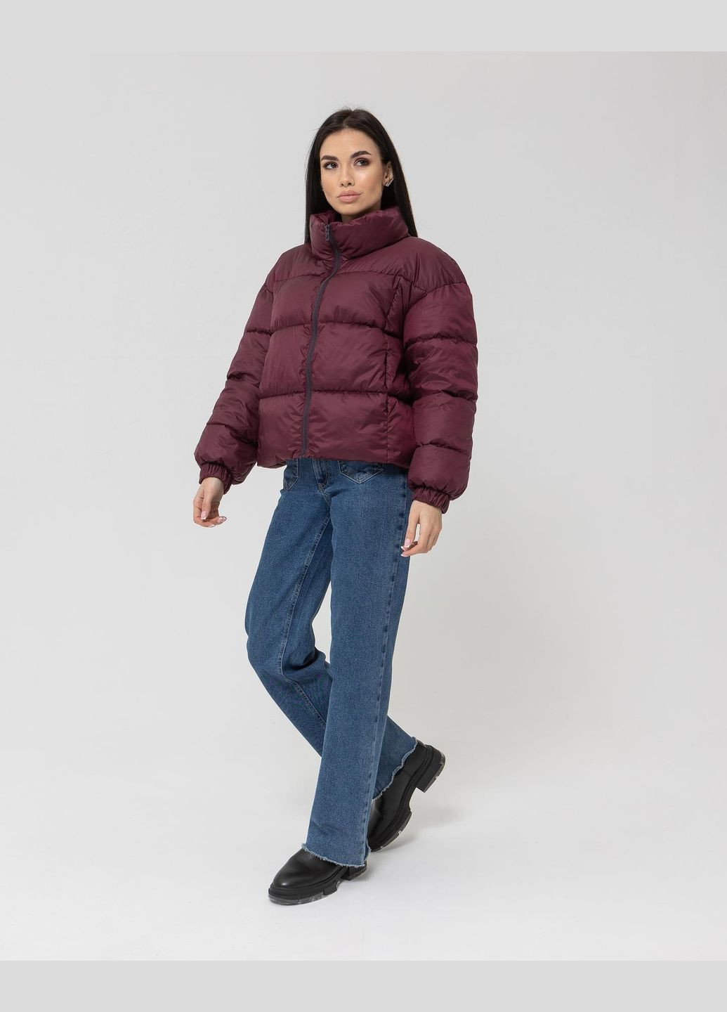 Бордова демісезонна стильний короткий пуховик на теплу зиму-весну-осінь Vakko