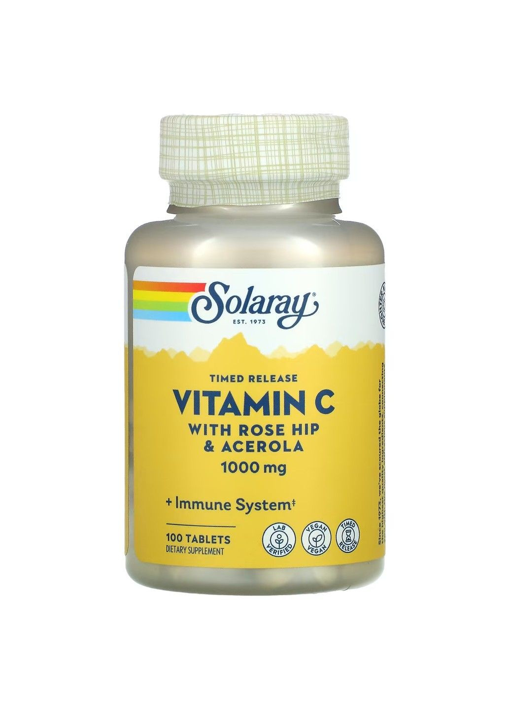 Вітамін С з Шипшиною та Ацеролою Vitamin C with Rose Hips & Acerola 1000мг - 100 вег.капсул Solaray (293944942)