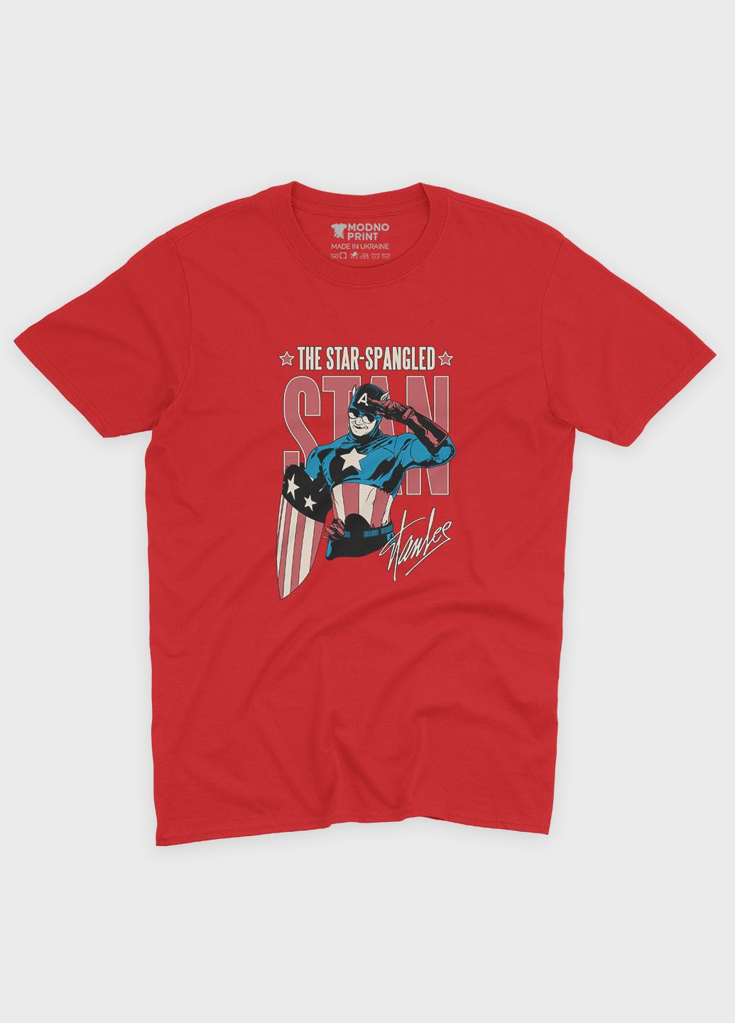 Красная демисезонная футболка для мальчика с принтом супергероя - капитан америка (ts001-1-sre-006-022-002-b) Modno