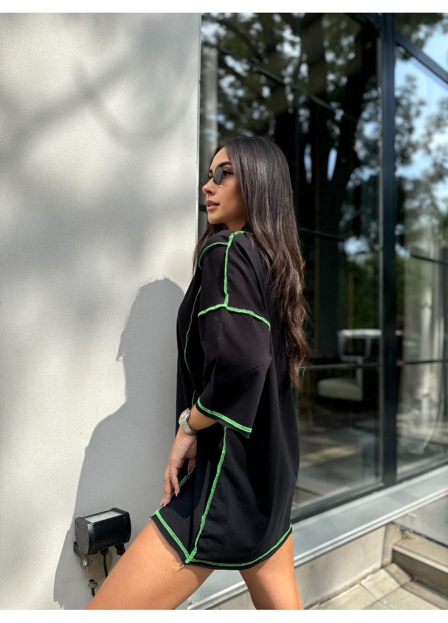 Зеленое повседневный платье-футболка оверсайз со швами наизнанку платье-футболка MonCher