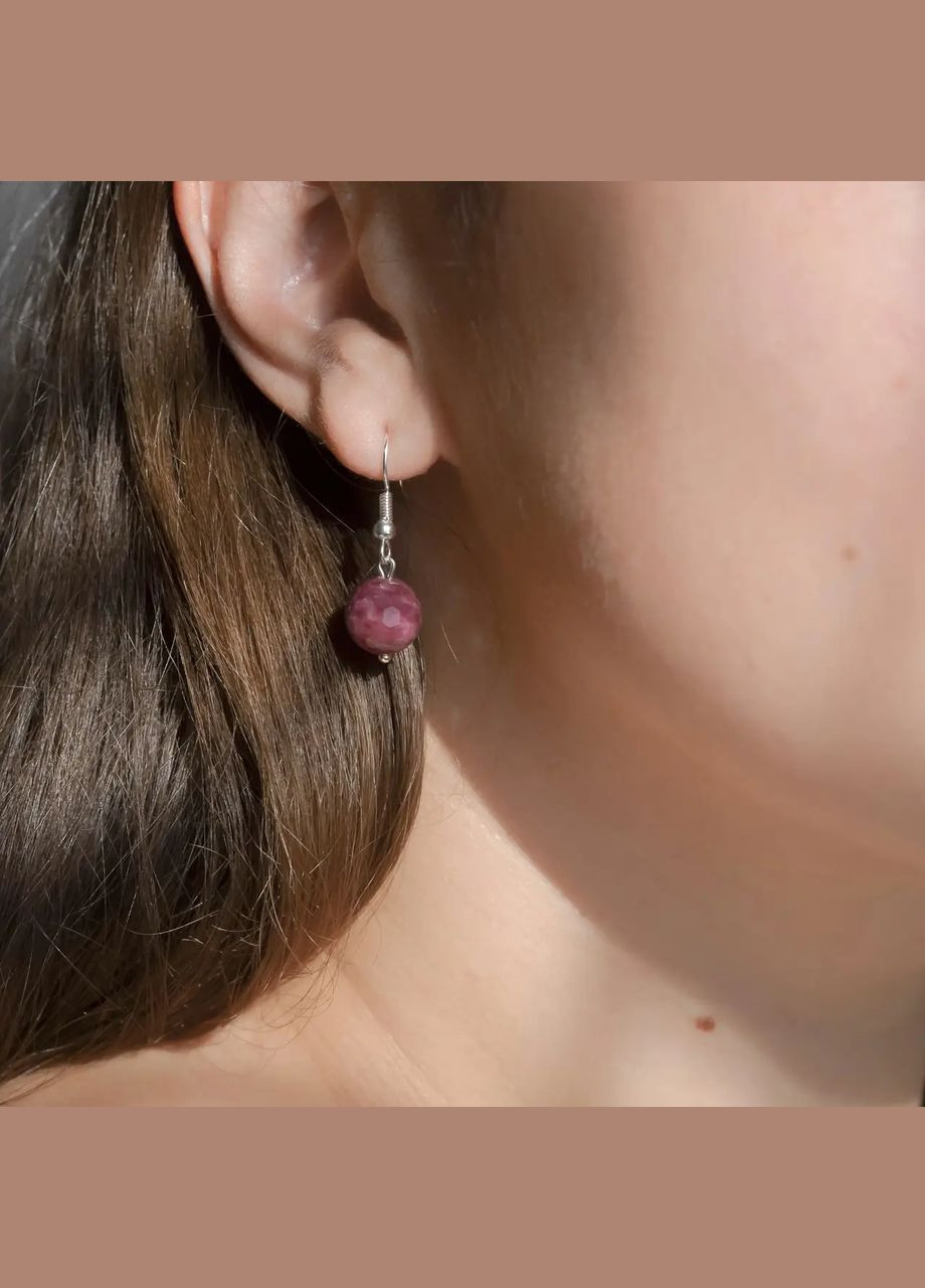 Сережки натуральний камінь Турмалін Рубелліт гранований, швенза колір срібло фур-ра гіп-ний сплав d-10мм L-30мм No Brand Підвіски (305593775)