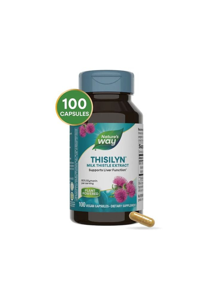 Підтримка печінки Thisilyn Milk Thistle Extract Екстракт розторопші плямистої 100 веганських капсул Nature's Way (361117535)