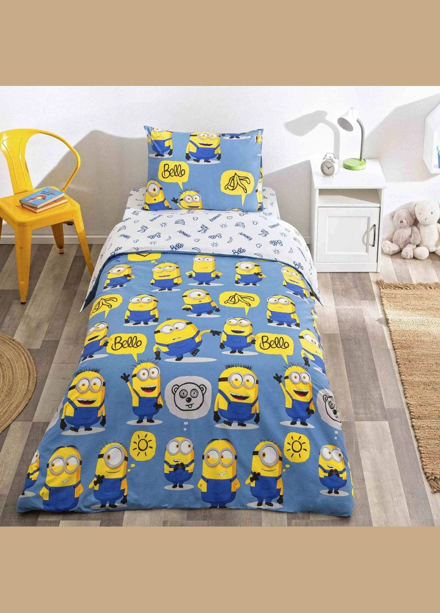 Дитяча постільна білизна полуторна з простирадлом на резинці Ранфорс Disney Minions Bananas T40561 Tac (324606306)