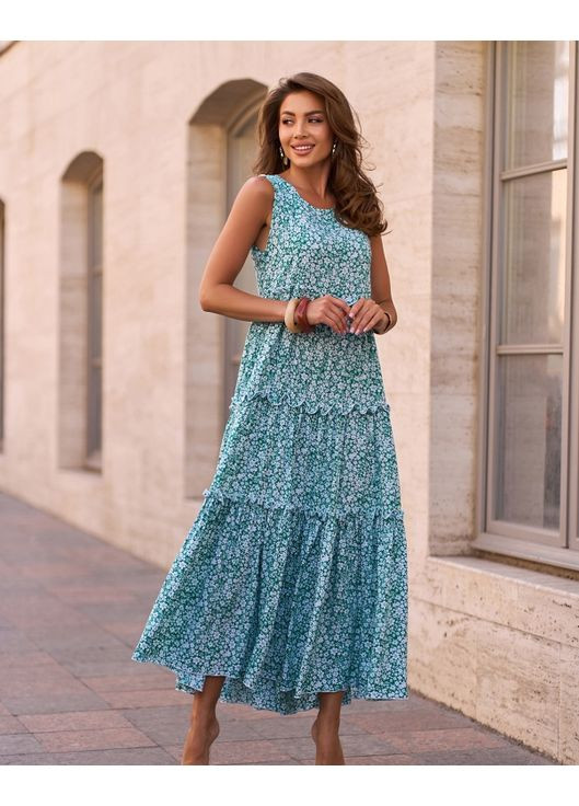 Зелений довгий сарафан із квітковим дрібним принтом ISSA PLUS 15133 (352168533)