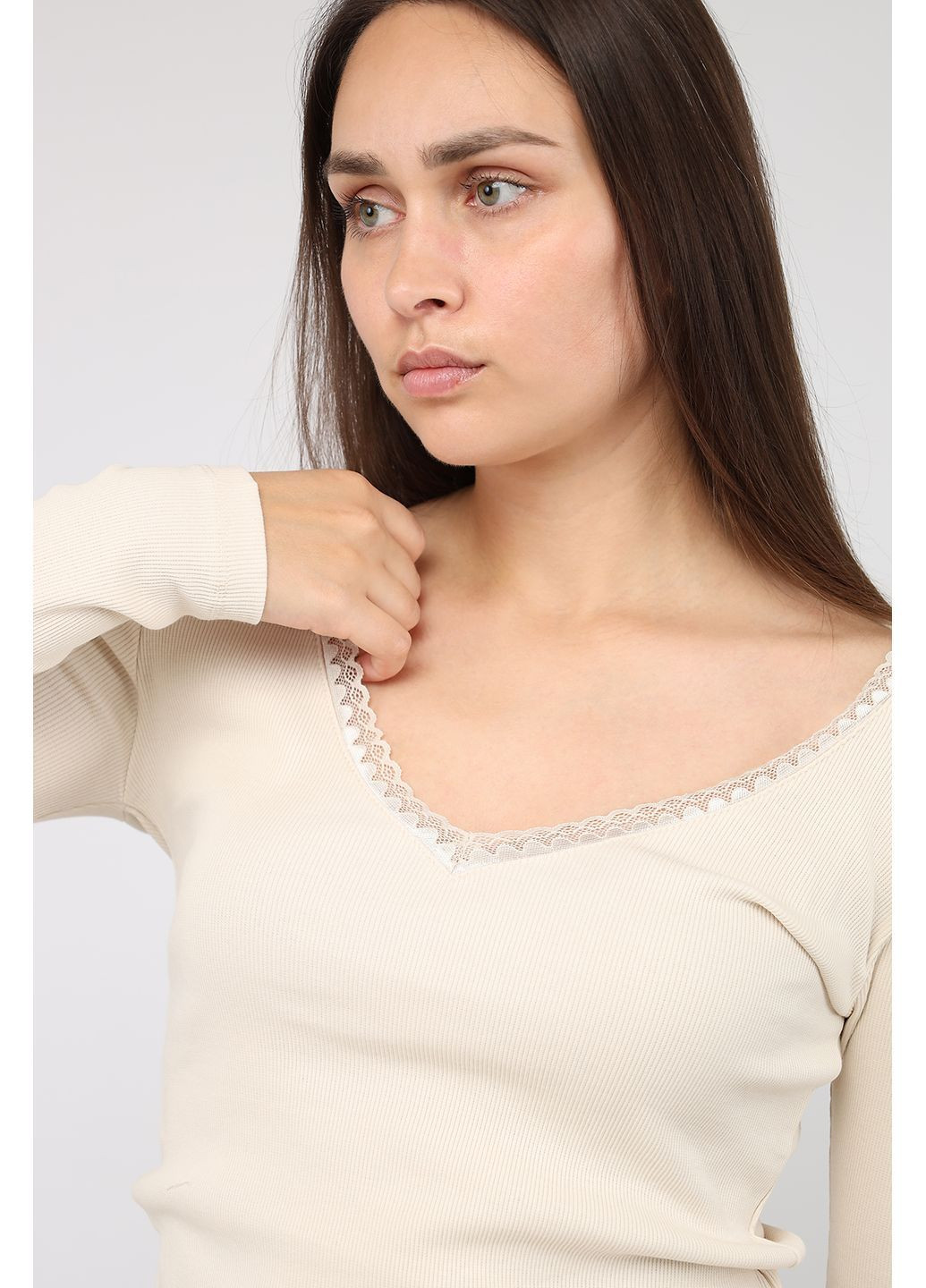 Футболка с длинным рукавом женская цвет молочный CB-00284475 Yuki - (368824084)