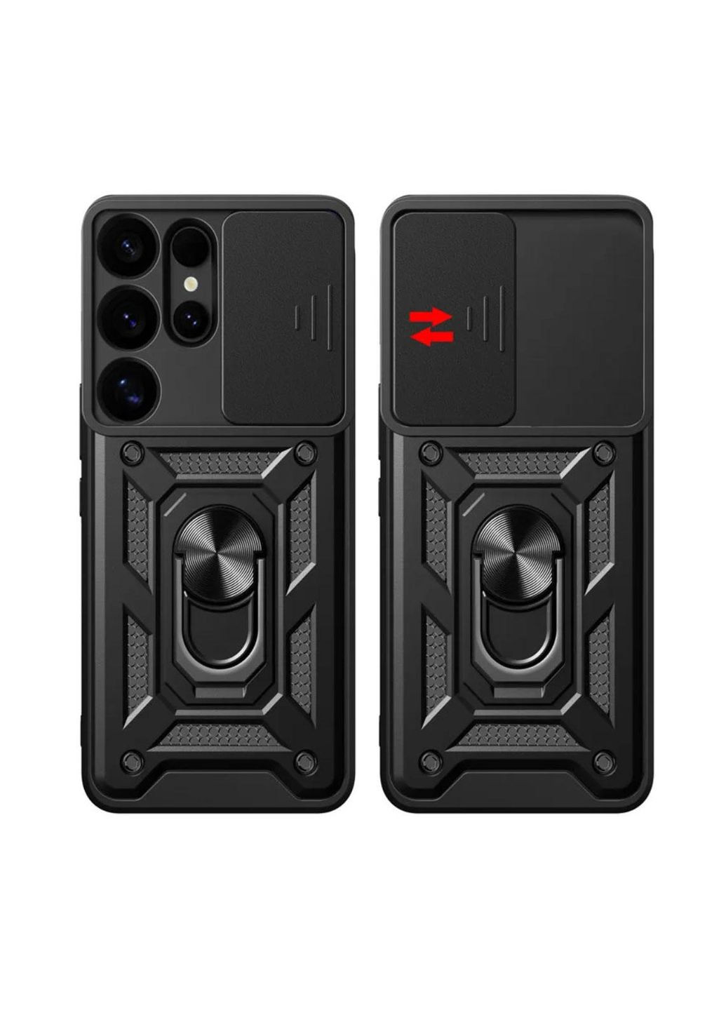 Чехол Shockproof для Samsung Galaxy S24 Ultra (SM-S928) - противоударный, с подставкой и шторкой для камеры - Black Primo (369608619)