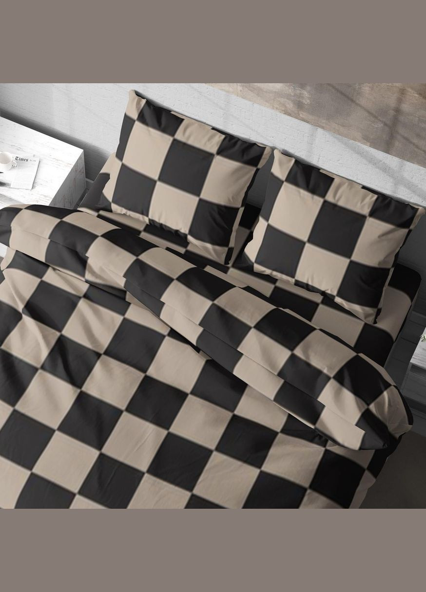 Постільна білизна " ", Полісатин, Бежево-Чорна, Євро P-0158 Lelit (316633121)