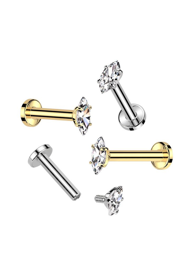 Серьга лабрет из титана для пирсинга уха, губ TIL055-1608-GDC с кристаллом (1.2мм; 8мм; ) Spikes (333342329)