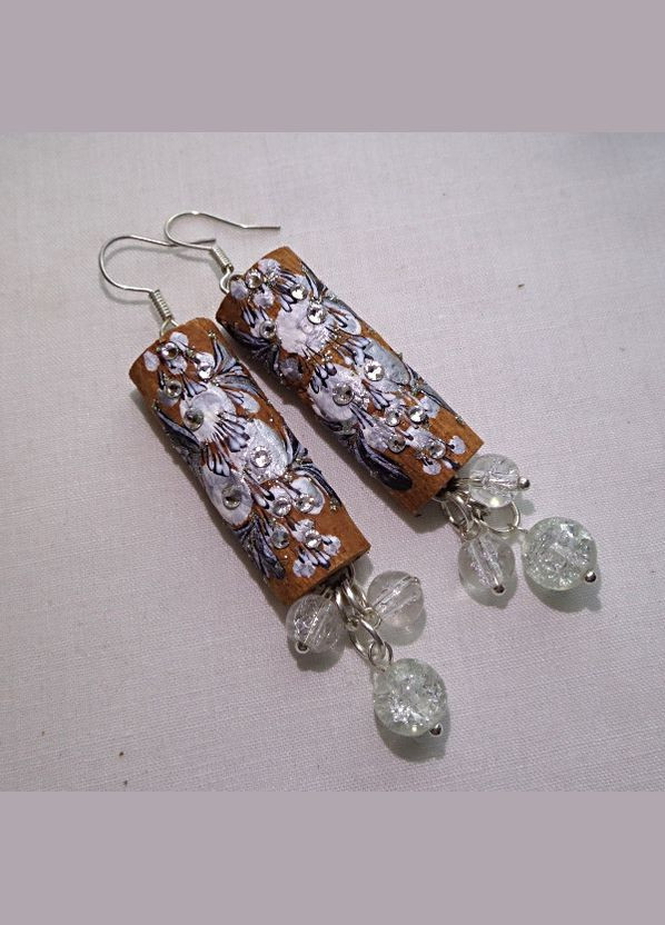 Серьги ручной работы из дерева корицы "Горный хрустальный водопад" No Brand (349842477)