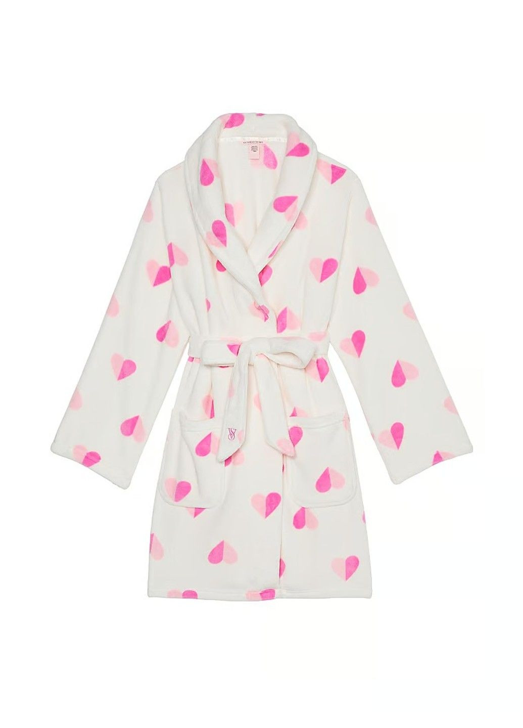 Халат Short Cozy Robe Coconut White & Pink Hearts Victoria's Secret (332796371)