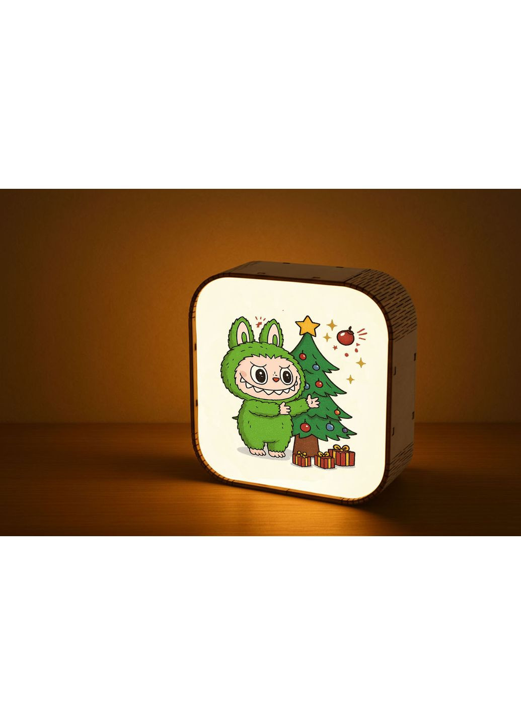 Дерев'яна дитяча настільна лампа Лабубу Санта з пультом дистанційного керування нічник Labubu Santa (43011) No Brand (363261951)