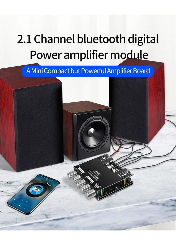 Цифровий AUX підсилювач потужності ZK-MT21 2.1 канальний 2 х 50 W + 100 W з Bluetooth 5.0 і AUX No Brand (368697876)