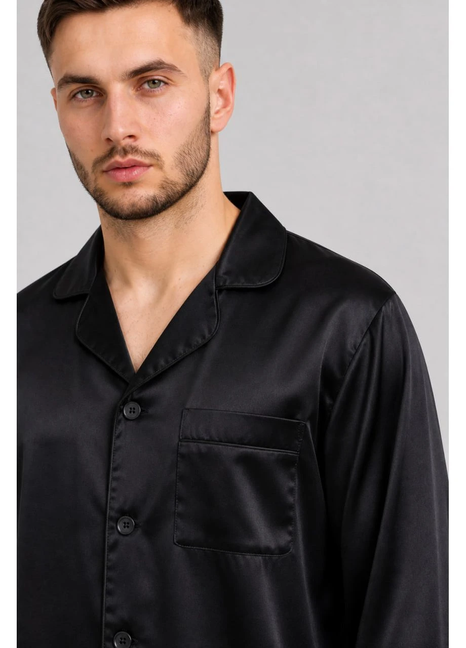 Мужская пижама шелковая рубашка+штаны No Brand (395678781)