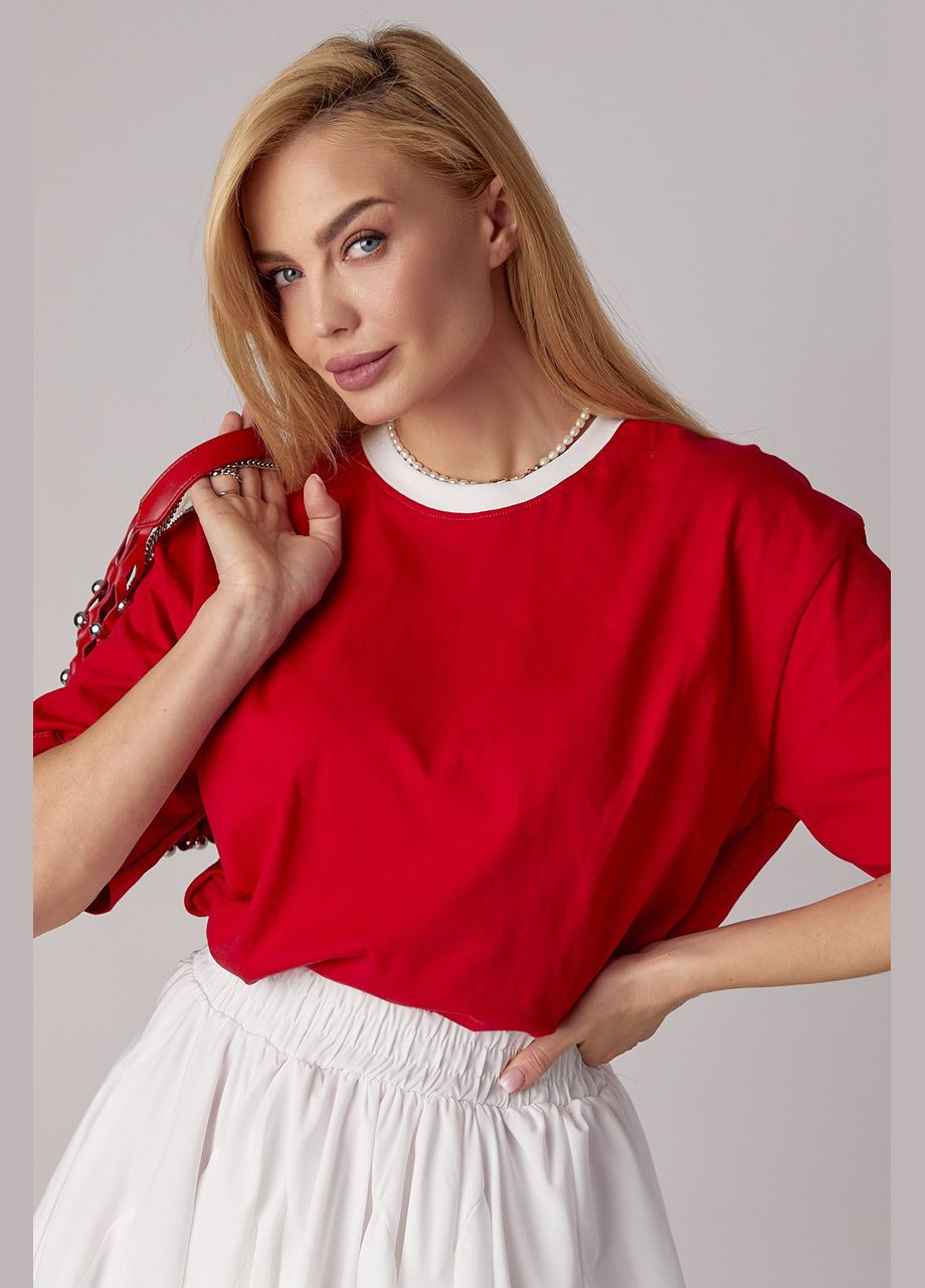 Футболка oversize з контрастною горловиною Liton - (296988269)