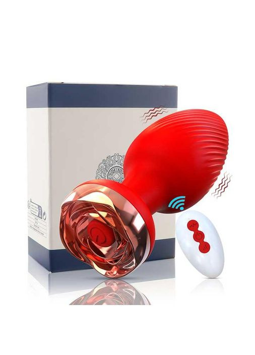 Силіконовий анальний корок із вібрацією Rose з Д/К 3,5*9 см. Анальні іграшки No Brand (370611879)