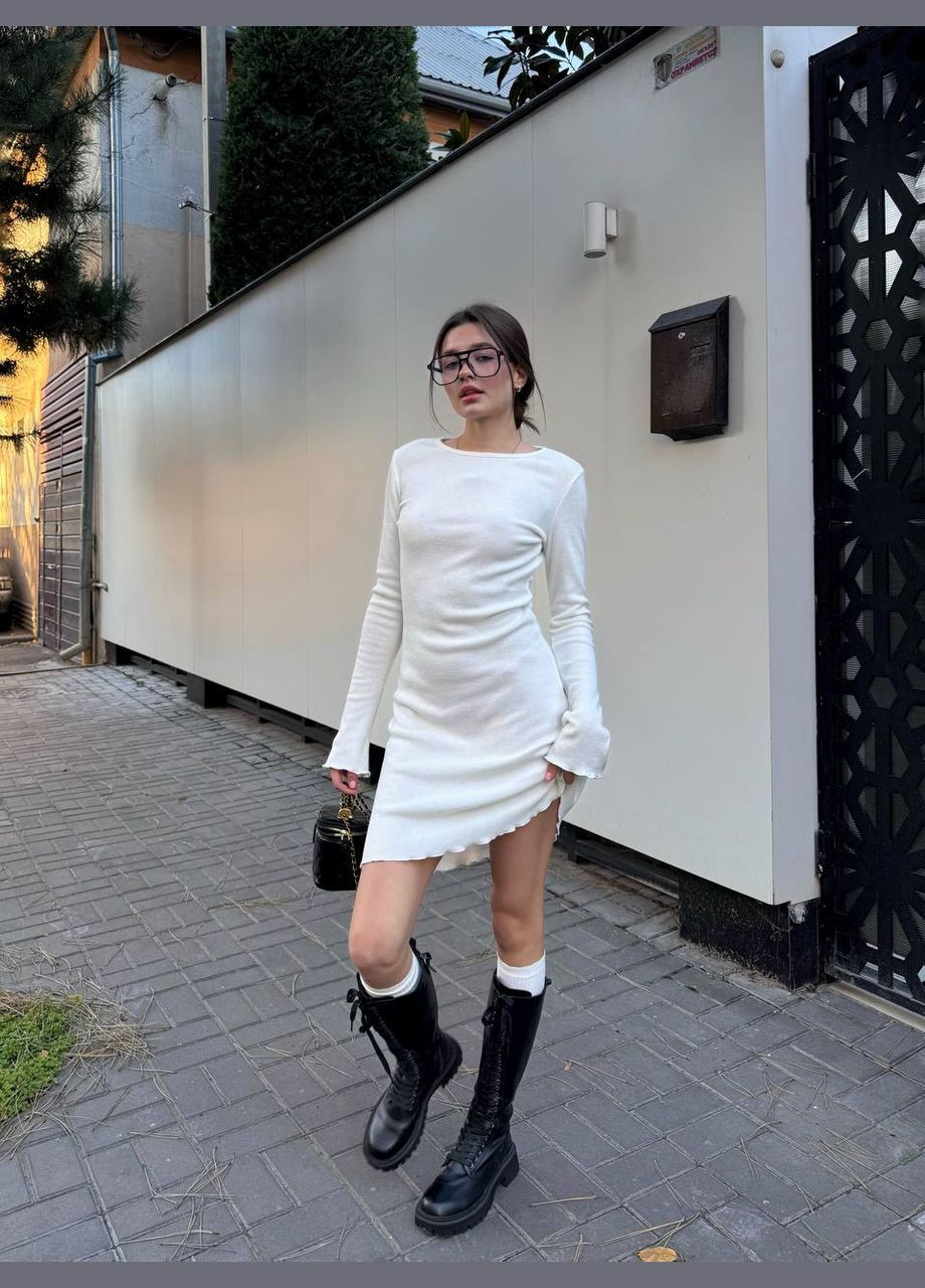 Білий сукня міні в рубчик бiлого кольору 30333 кльош Fashion однотонна