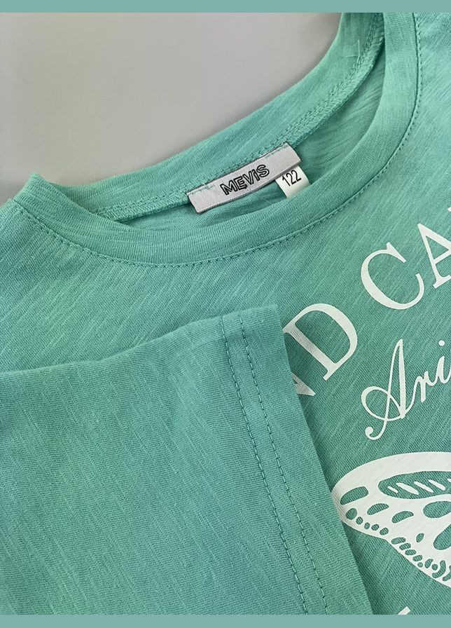 Мятная летняя футболка для девочки (бантик) Mevis