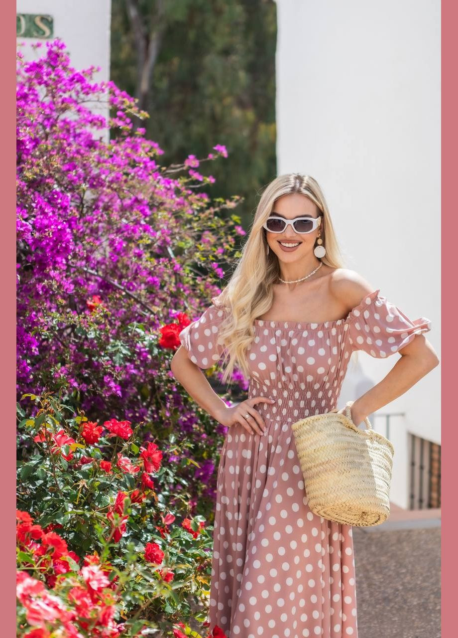 Пудрова повсякденний, вечірня, кежуал жіноча сукня з відкритими плечима Style Point з квітковим принтом