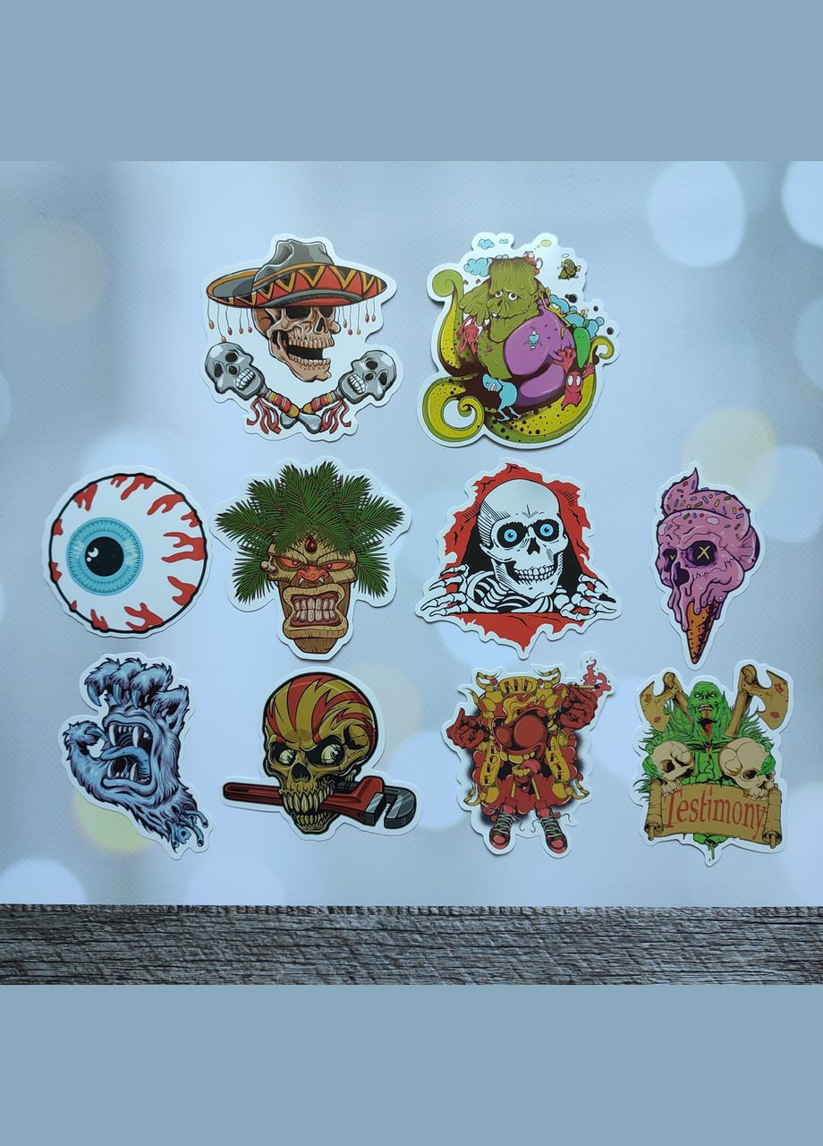 Наклейки, стикеры, стикерпак "Монстры. Зомби. Черепа". Набор из 10 шт. №4 SureGeek (322243672)
