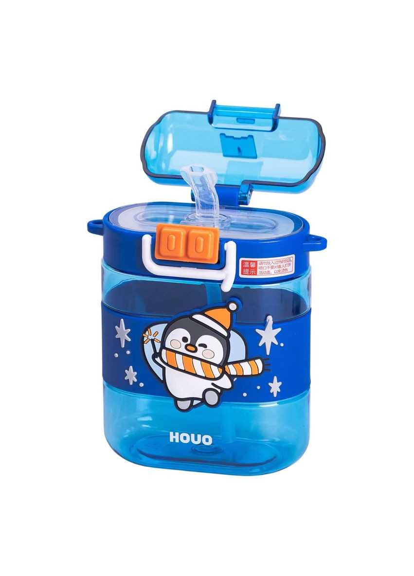 Бутылка для воды детская с трубочкой и ремешком 560 мл бутылочка для питья в школу 15 см Синяя HP-14-36BL Yiwu (346263623)