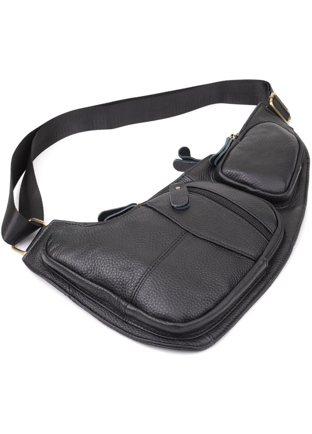 Сумка слинг через плечо мужская кожаная для телефона и для документов большая Черный 39034 Vintage (351403609)