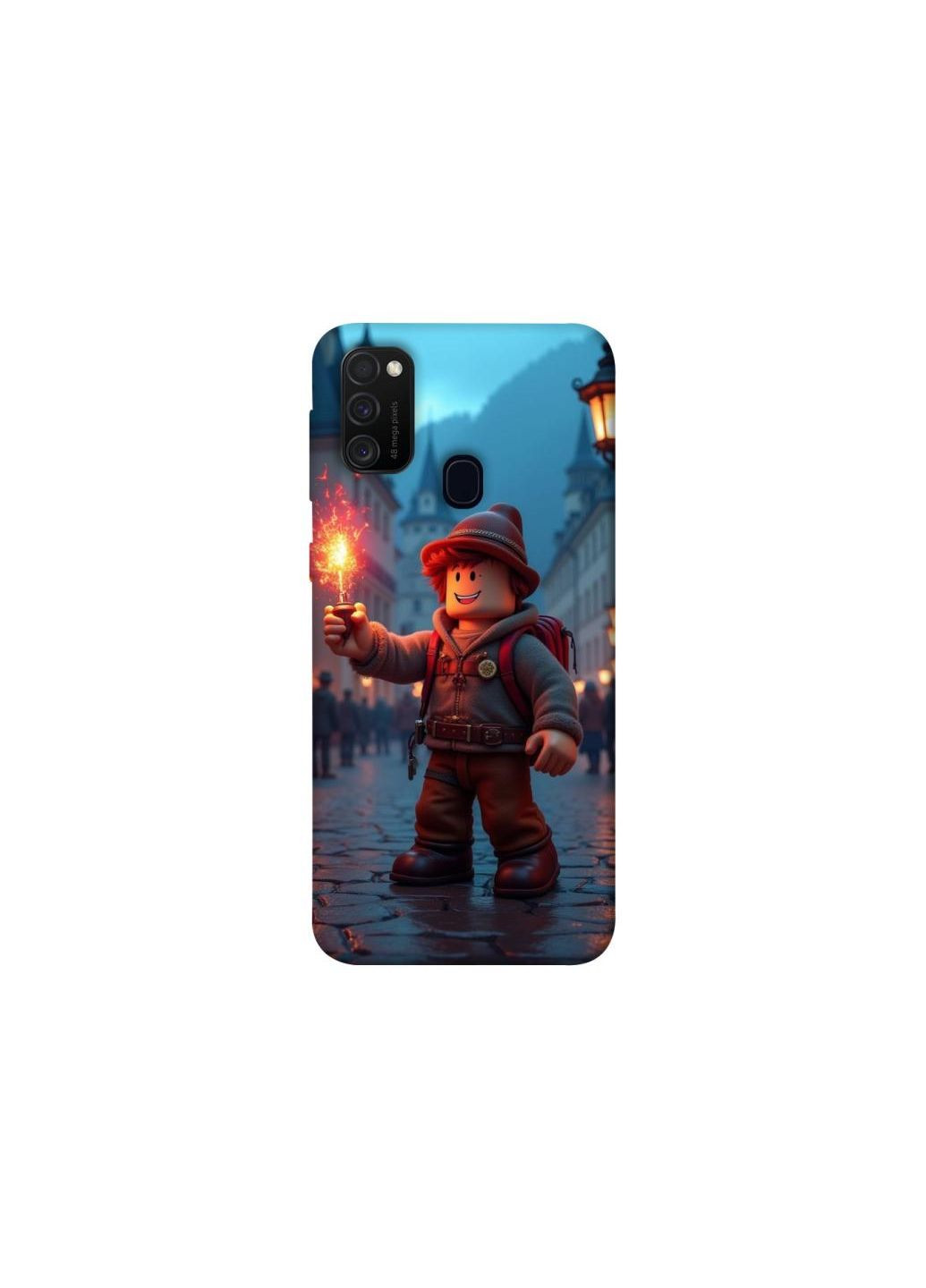 Чохол на Samsung Galaxy M21 Roblox Fire Logo Blue Flames Frontalka (355329190)