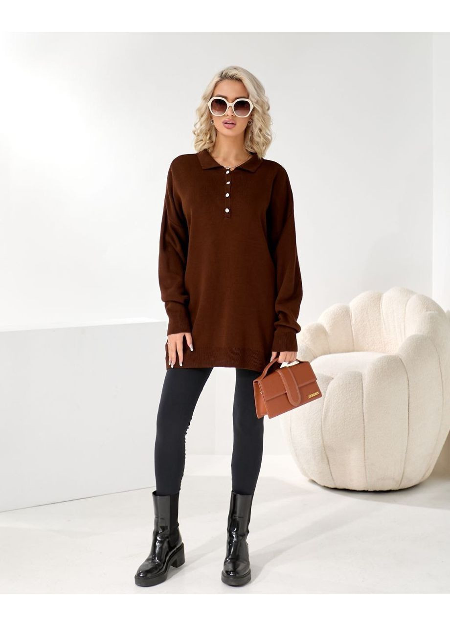 Коричневый удлиненный свитер турция Osoblyva