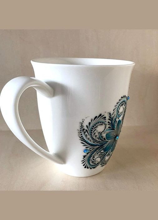 Чашка біла порцелянова з авторським розписом ручної роботи "Волошковий завиток" No Brand (349842232)