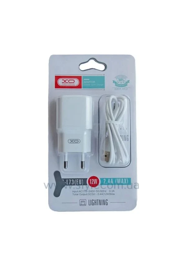 Зарядное устройство 2в1 1USB 2.4A 12W с кабелем USB to Lightning XO (393457435)