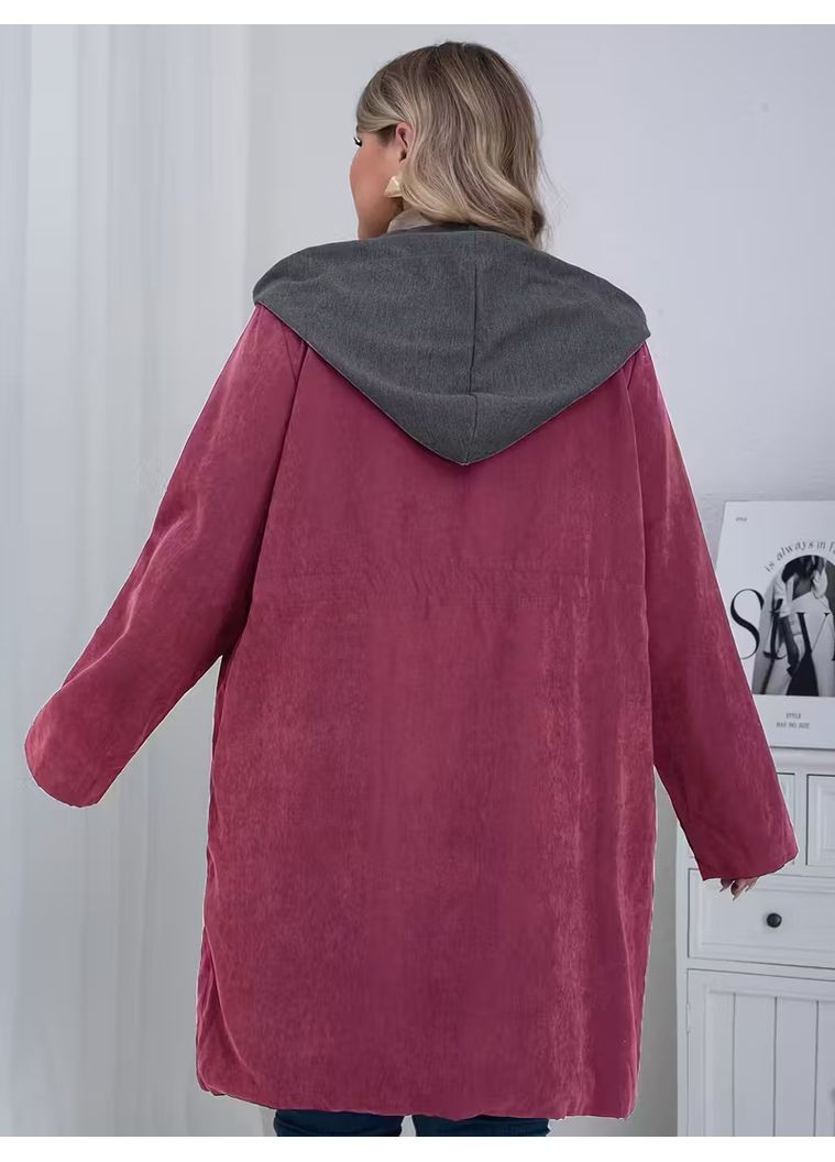 Малинова демісезонна жіноча куртка-вітровка плащ з капюшоном великого розміру бордового та сірого кольору,розмір xxl No Brand
