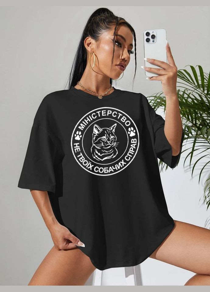 Женская черная модная оверсайз футболка с трендовым принтом. No Brand - (370965700)