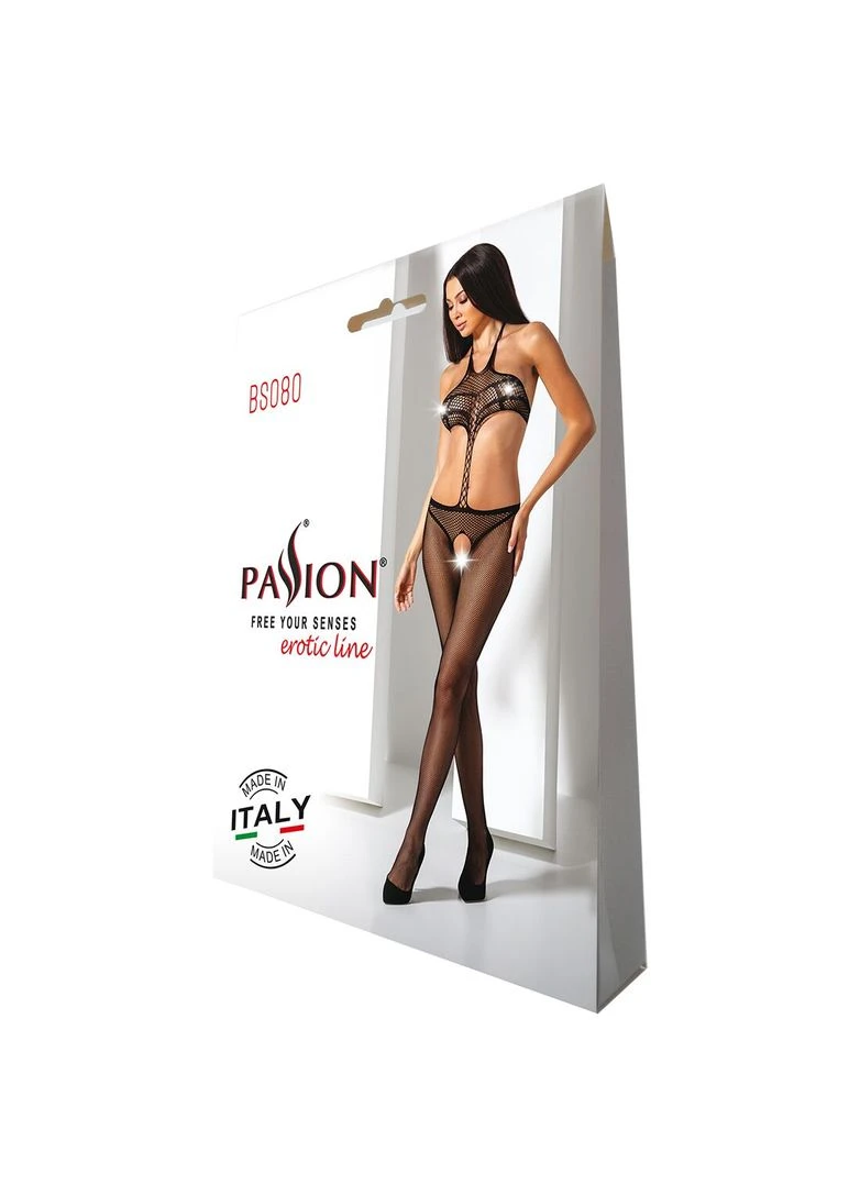 Відкритий бодістокінг BS080 black Passion чорний поліамід, еластан