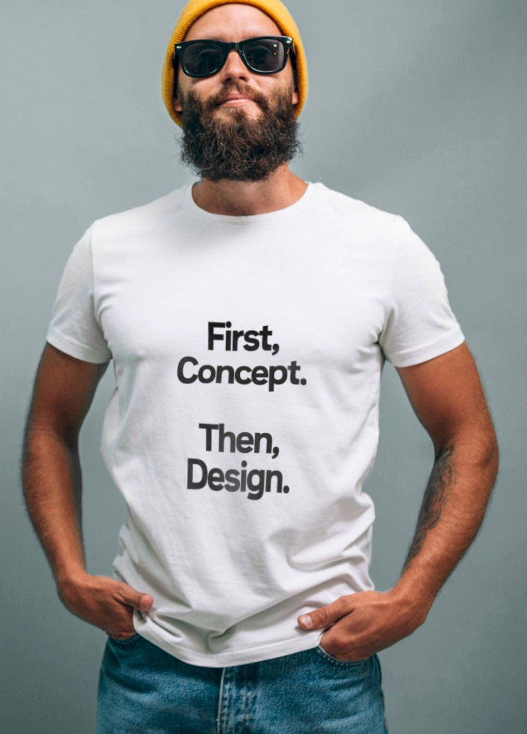 Белая футболка белая мужская "first, concept. then, design " Ctrl+