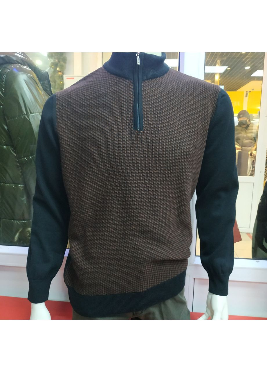 Коричневый демисезонный свитер мужской джемпер с молнией под горло No Brand