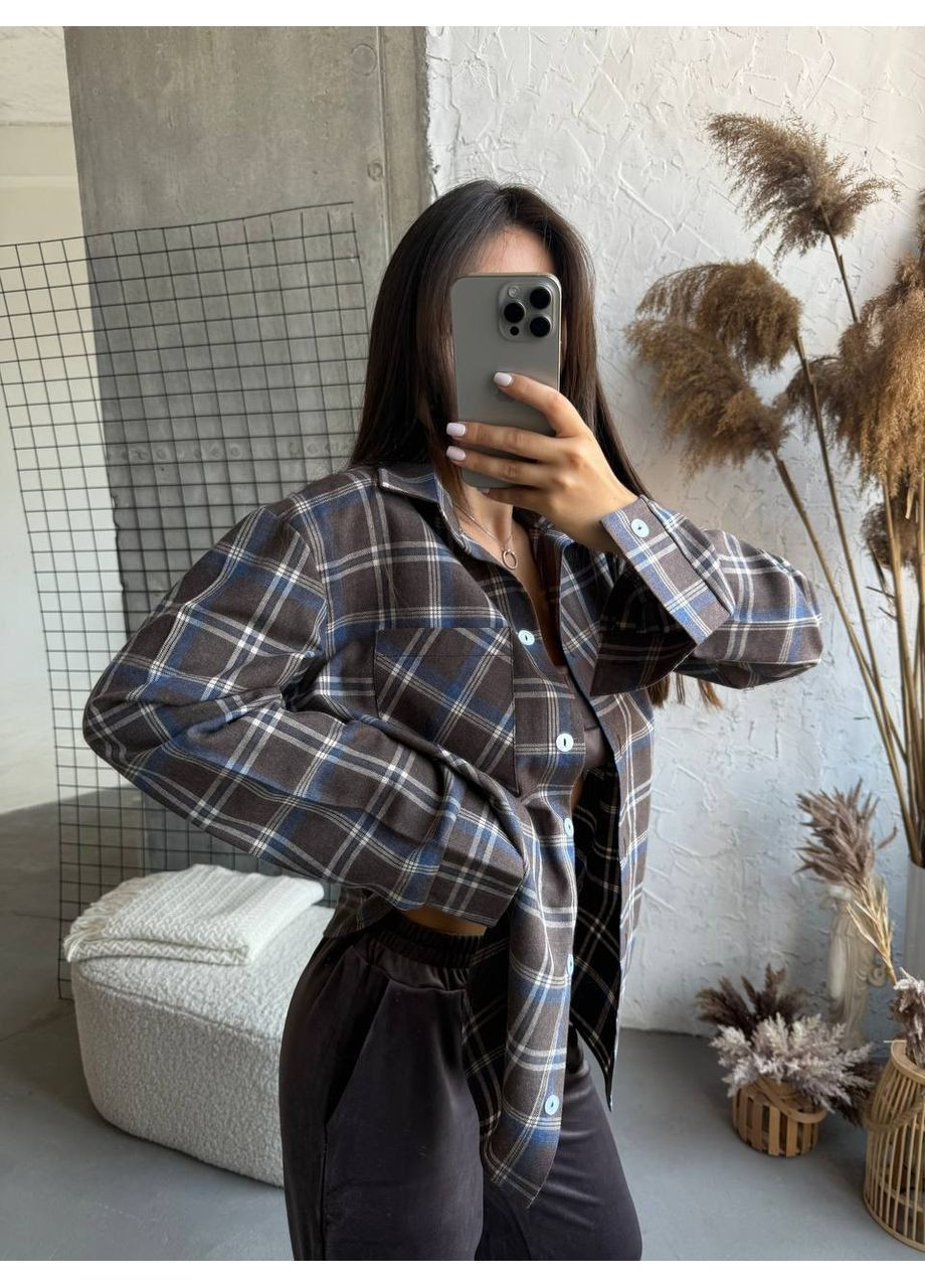 Серая рубашка в клетку No Brand