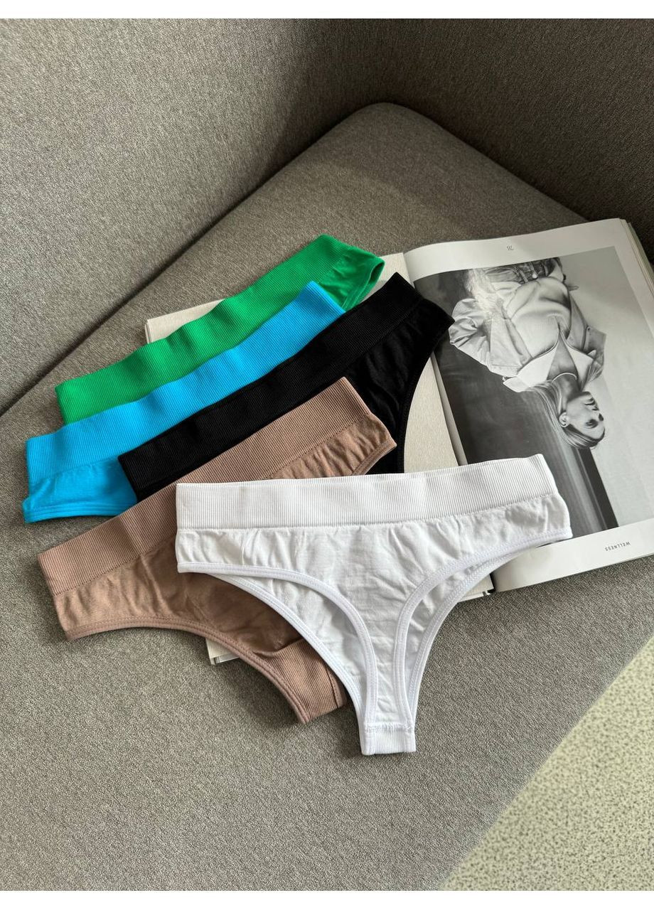 Жіночі труси-стрінги гладенькі з широкою резинкою, комплект 5 шт (різні кольори) трусики стринги No Brand Стрінги (366818010)