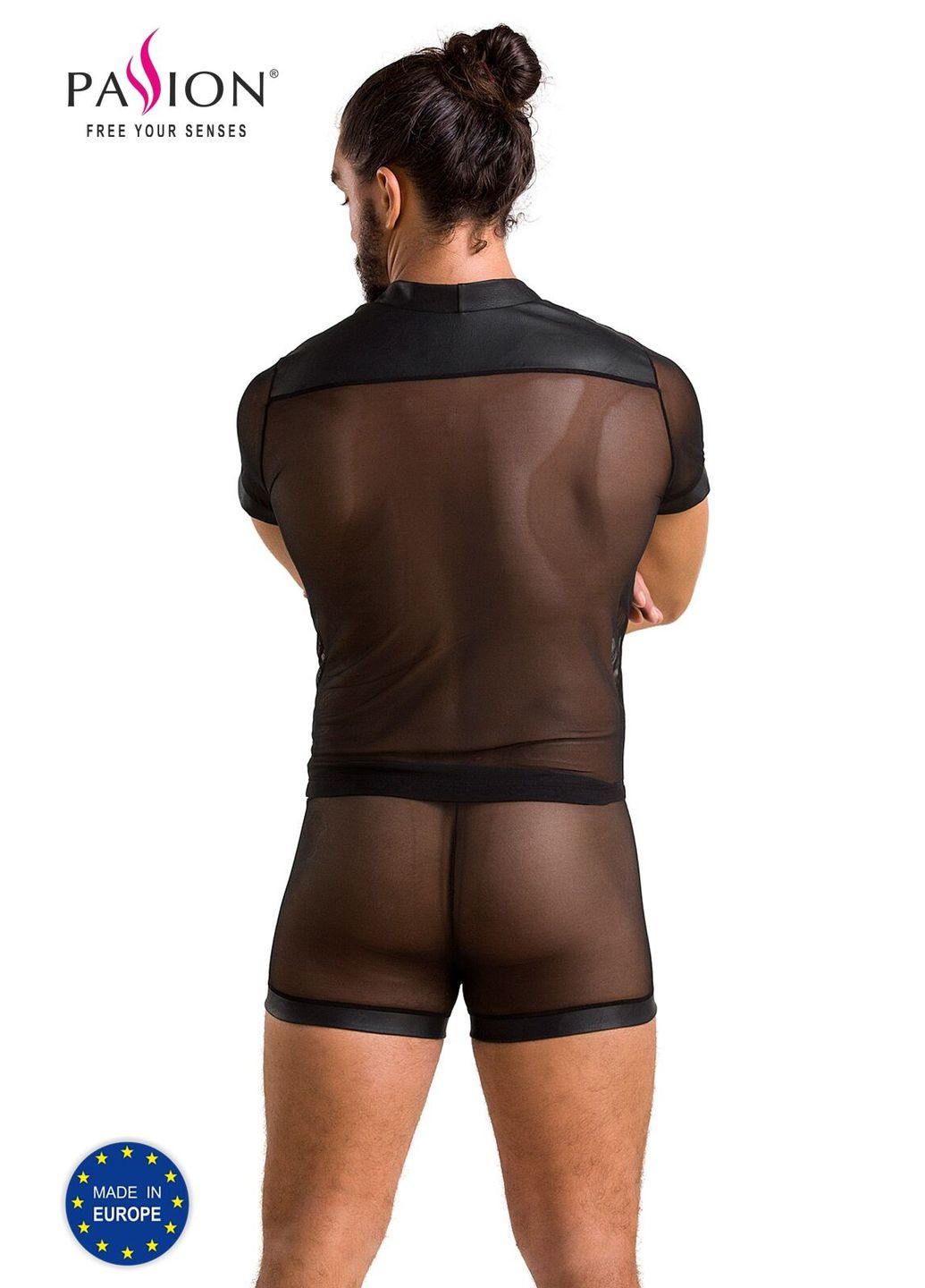 Комплект сітчастої чоловічої білизни Set Michael,, сорочка, боксери, заклепки Passion (297394014)