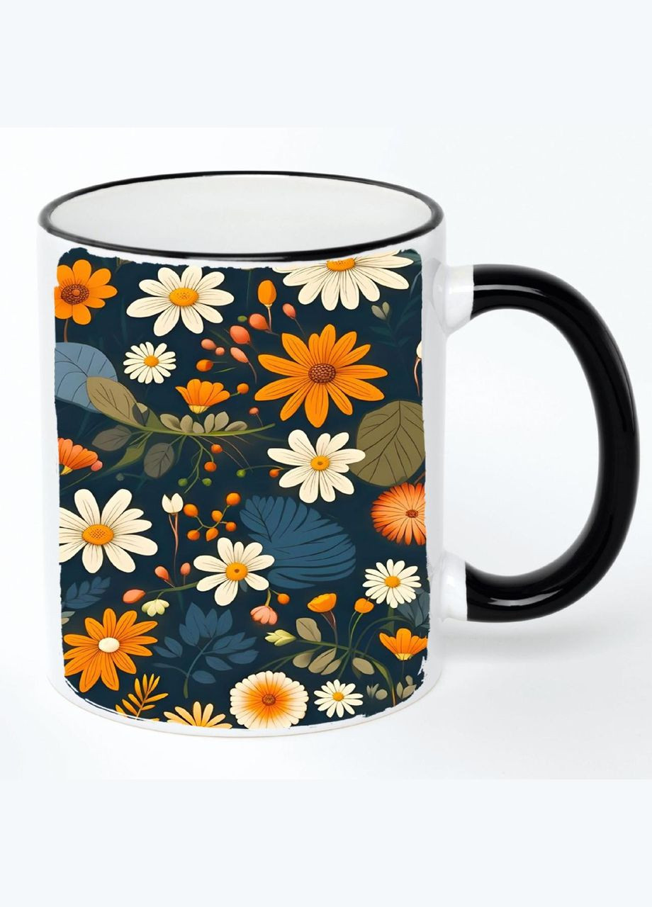 Чашка Цветы (кружка, кружка) #016 Белая с черной ручкой 330 мл No Brand (322714718)