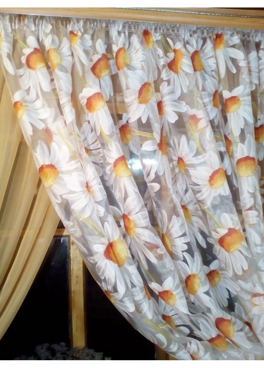 Фіранка коротка готова Вероніка пісочний ромашка No Brand (372133912)