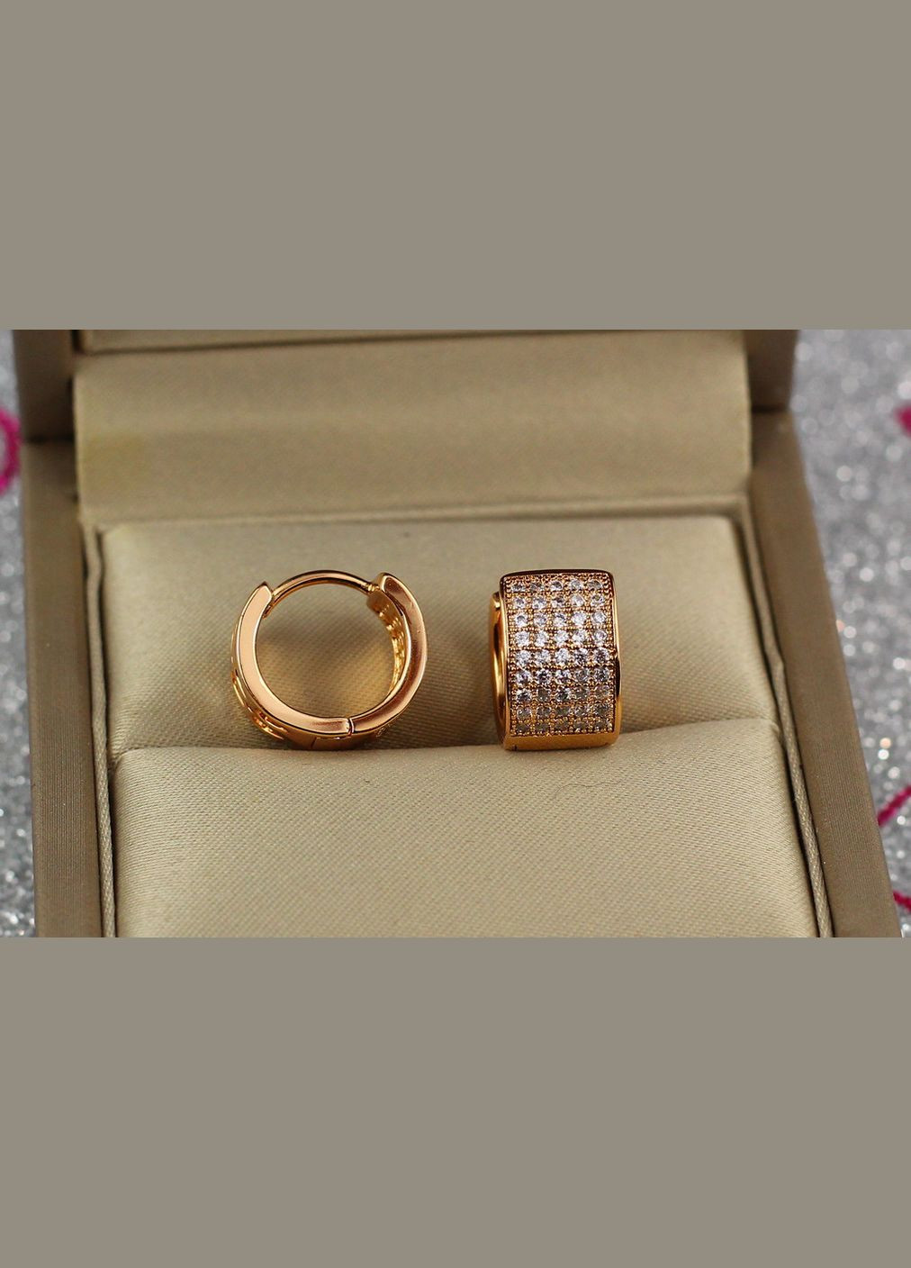 Сережки широкі кільця з камінням 1.2 см золотисті Xuping Jewelry (316607259)