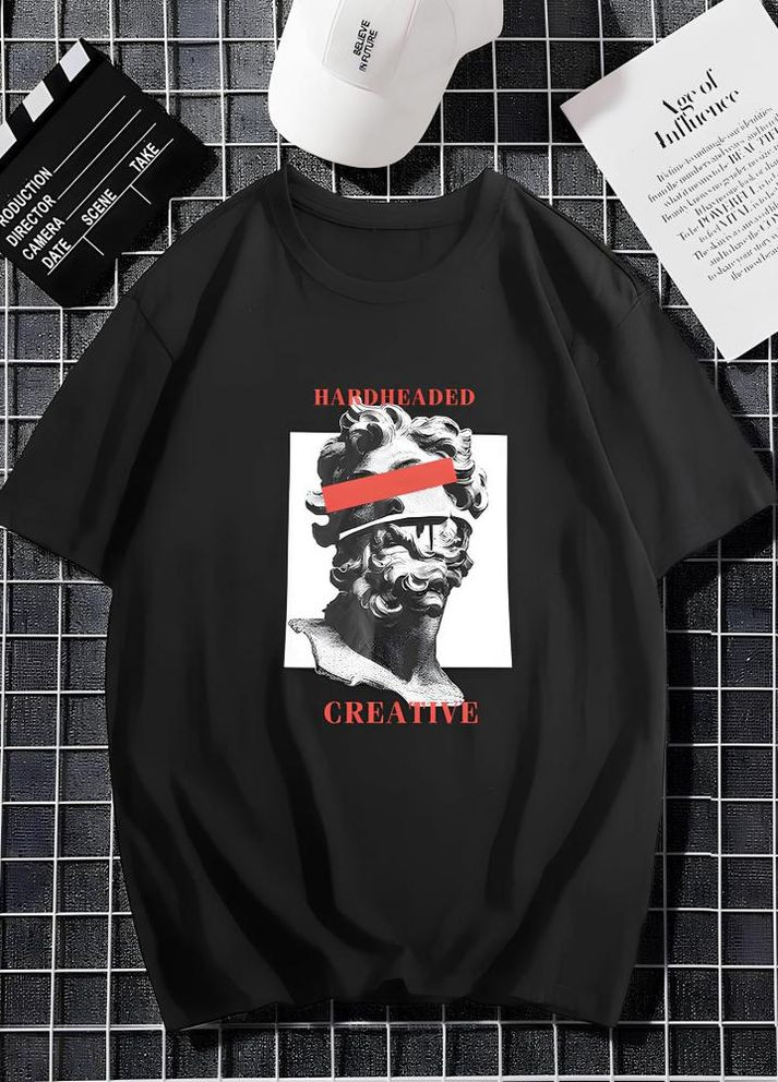 Чорна футболка з дтф принтом оверсайз унісекс стильна виробництво україна No Brand