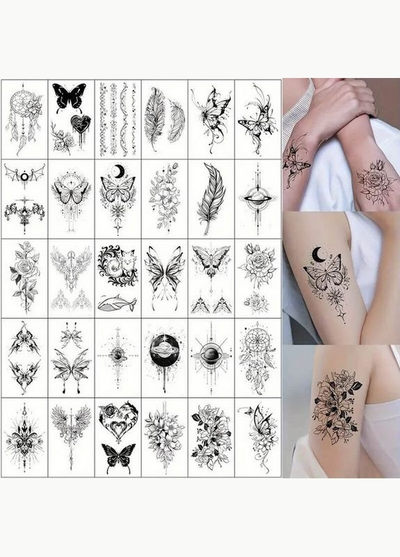 Набор временных тату «Черные мини» black-tattoo-mini-set-30 из 30 черных по 9,5 х 5,5 см Fresh Tattoo (316609691)