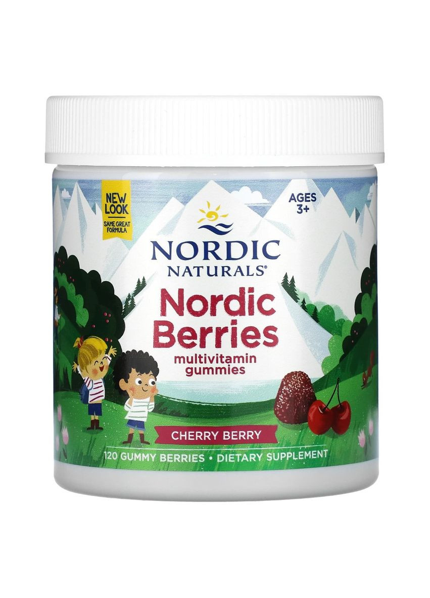 Мультивітаміни для дітей, вишневий смак, Nordic Berries, Multivitamin Gummies, Вік 3+, 120 жувальних цукерок Nordic Naturals (373313480)
