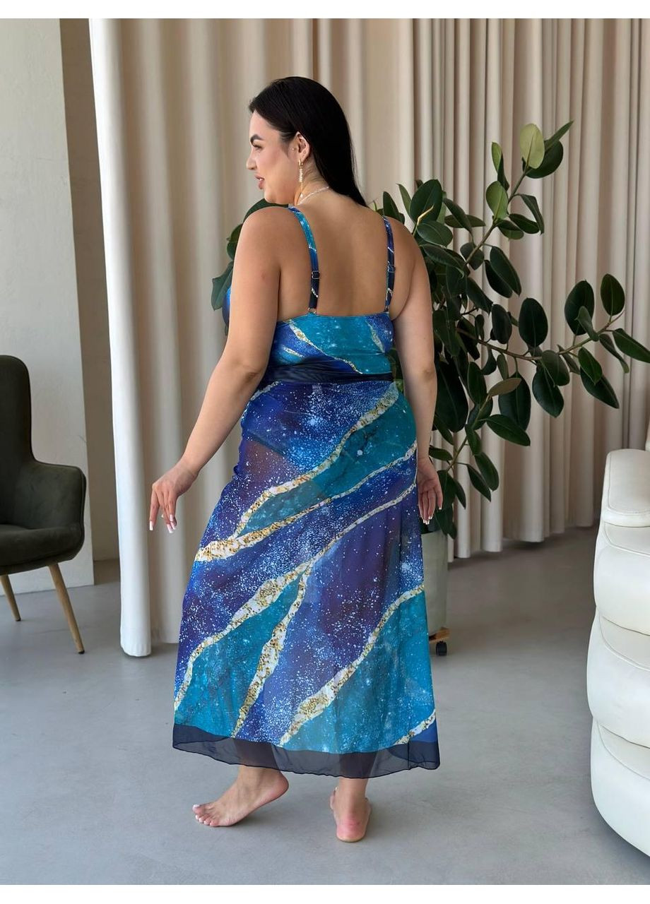 Женский пляжный набор парео+купальник. Женский купальник с абстрактным принтом. No Brand (360864963)