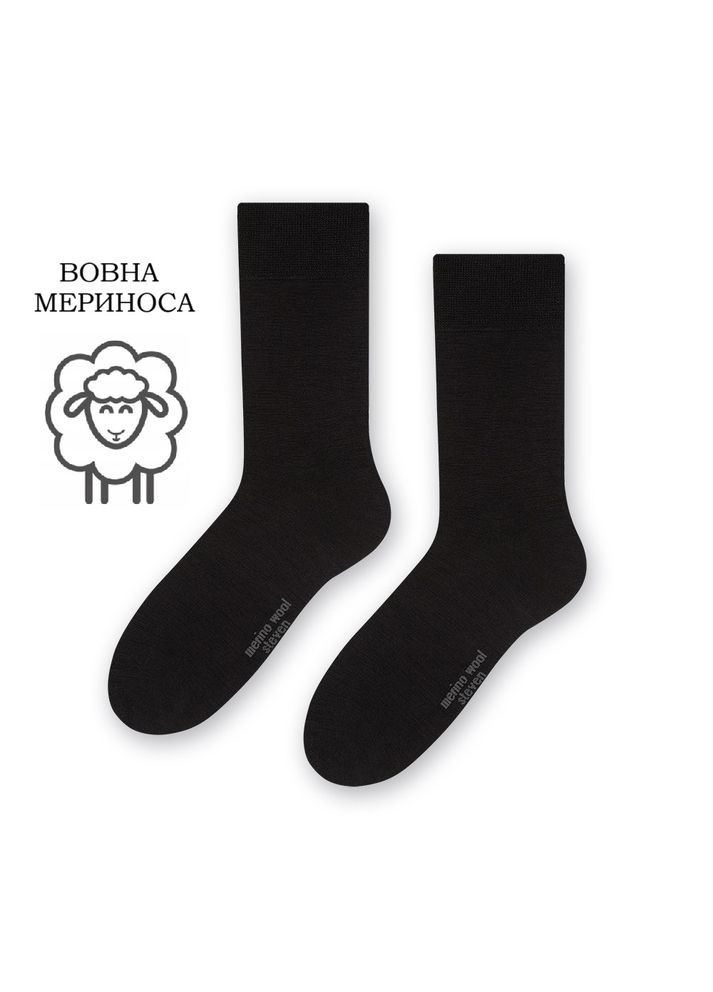 Чорні чоловічі вовняні шкарпетки Steven однотонні (309147211)
