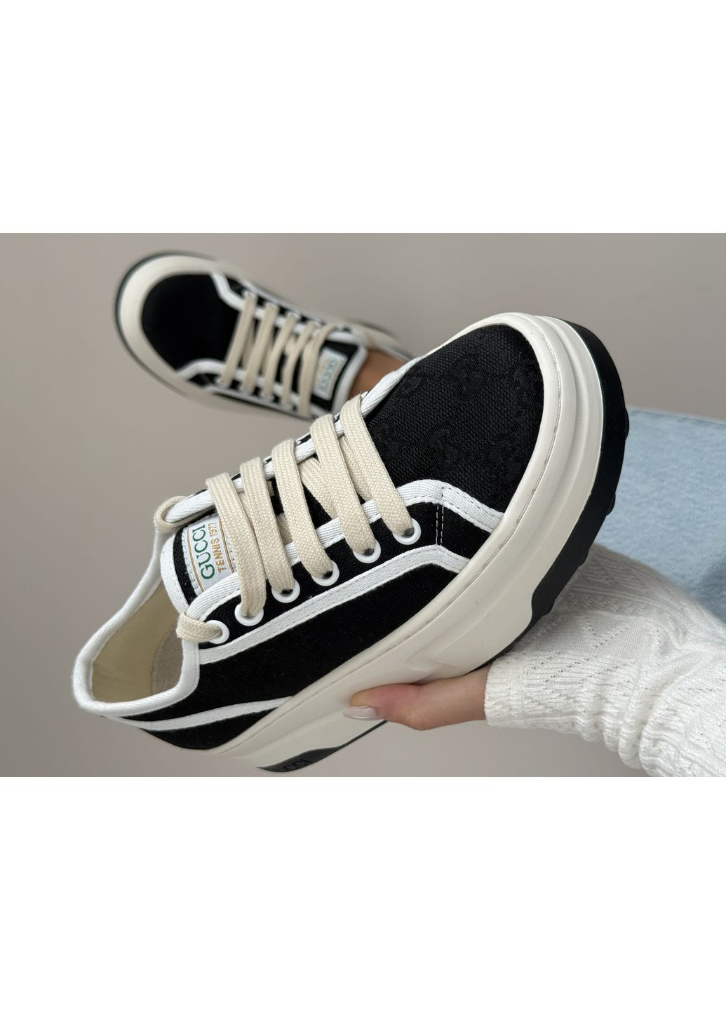 Кросівки жіночі Gucci GG Canvas | Гуччі Канвас чорно-білі No Brand чорно-білі демісезони (366343495)